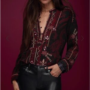 Johnny Was 100% silk tunic in Maroon NEW